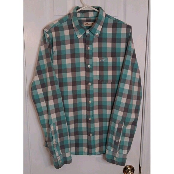 Mens Hollister Long Sleeve Button Down Shirt Medium Check Pattern - Picture 1 of 6